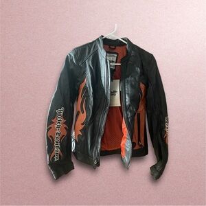 Black Leather Jacket with Orange Flames